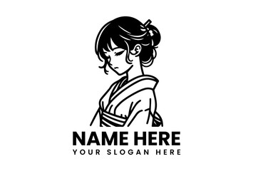 Stylized Geisha Woman Vector Graphic. Circular Frame Cultural Design