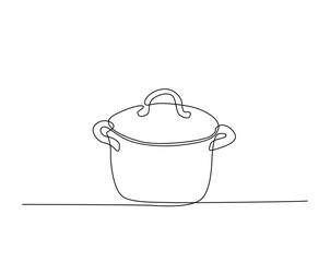 Kitchen pot outline drawing illustration. one continuous line drawing of kitchenware - pot.