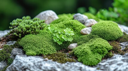 Miniature moss garden on rocks