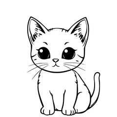 Cat Cartoon Character Line Art Black and White