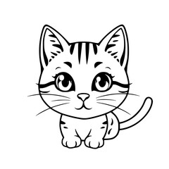 Cartoon Cat Vector Illustration Black and White Line Art