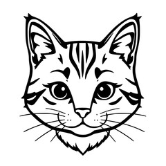 Cat Face Illustration Black and White Line Art