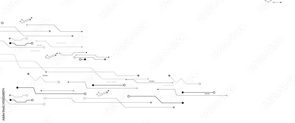 Poster abstract grey circuit line technology pattern on white background, futuristic vector illustration of