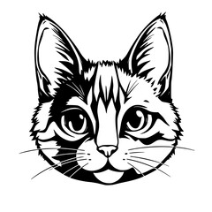 Cat Face Vector Illustration Black and White