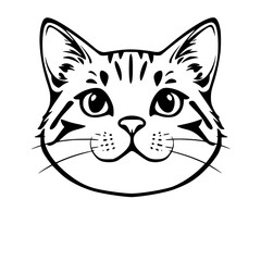 Cat Face Outline Drawing Black and White