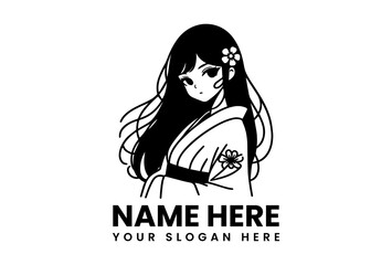 Monochrome Geisha Woman Illustration. Minimalist Cultural Art