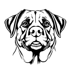 Rottweiler Dog Head Vector Line Art Black and White