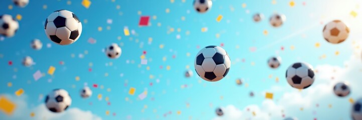Fototapeta premium Dynamic Soccer Balls Celebration in Blue Sky