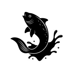 Fish jump out of water silhouette.