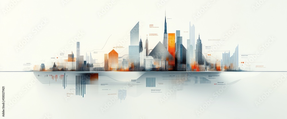 Poster abstract cityscape with data visualization