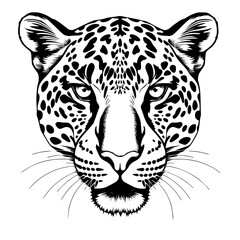 Leopard Head Vector Illustration, Black and White Graphic Drawing
