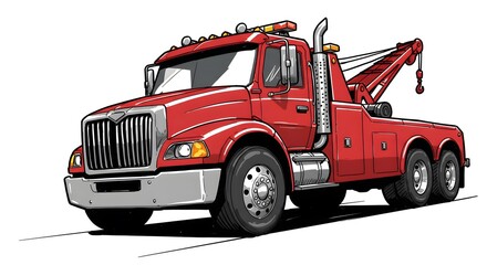 Red Tow Truck Illustration On Roadside Providing Roadside Assistance