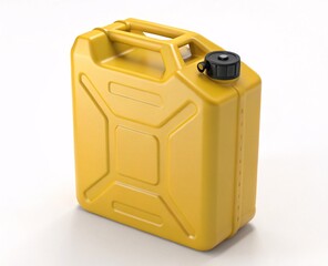 Close-Up of Yellow Plastic Rectangular Jerry Can with Black Screw Cap and Textured Surface Featuring Diagonal Lines, Ideal for Industrial Use, Fuel Storage, and Durable Product Concepts