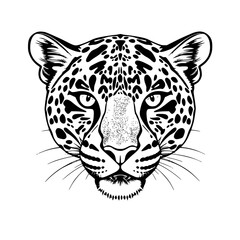 Leopard Face Vector Illustration Black and White Line Art