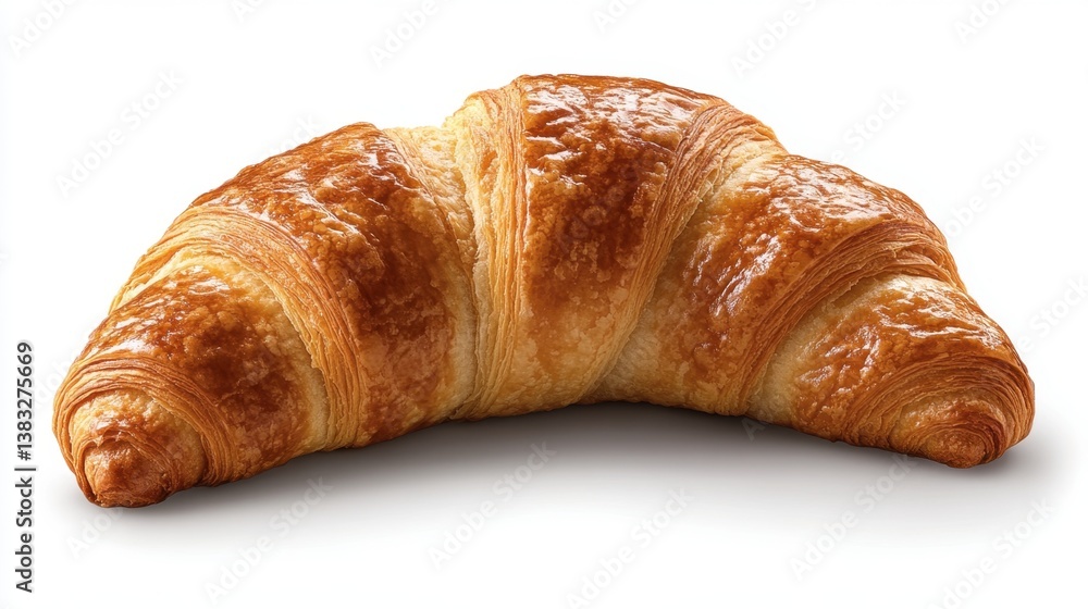 Aufkleber golden brown croissant on a white surface showcasing its flaky layers and buttery texture with a sof