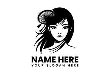 Detailed Geisha Woman Silhouette. Classic Cultural Motif