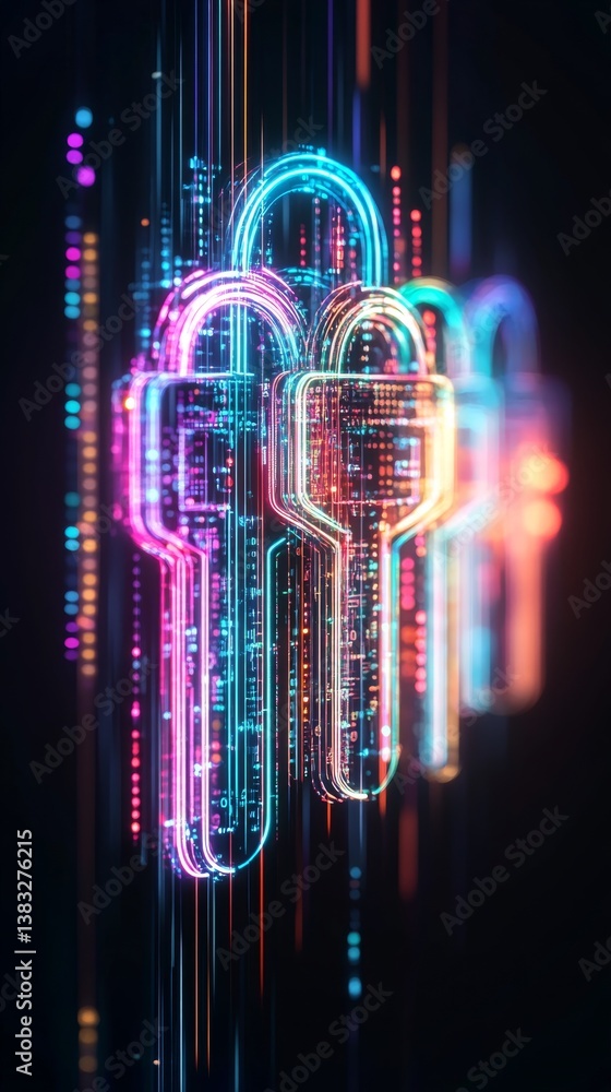 Aufkleber symbolic vertical keys and locks display futuristic technology with vibrant colors