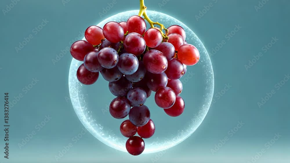 Poster fresh ripe grape dropping in the air set against a background.