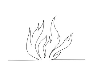 Fire flame outline drawing illustration. one continuous line drawing of hot fire.