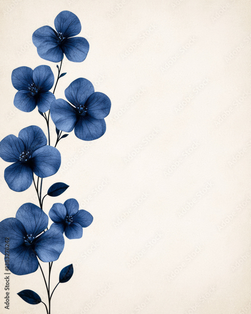 Aufkleber a botanical close-up of fragile blue flowers placed delicately on a textured cream background for a