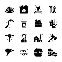 Latest Collection of Worker Day Glyph Style Icons 