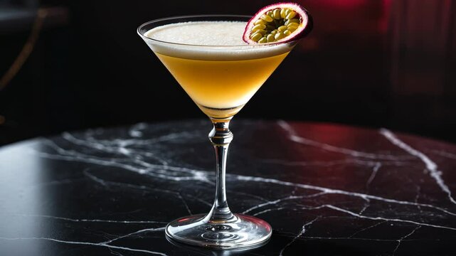 Martini cocktail in a glass against a dark backdrop.