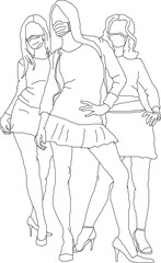 silhouette design vector illustration sketch image of young female fashion model gathering with friends