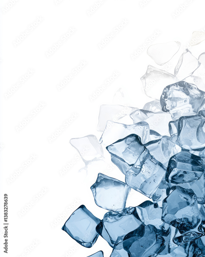 Fototapete a refreshing beverage concept image with ice cubes placed on a translucent surface, background
