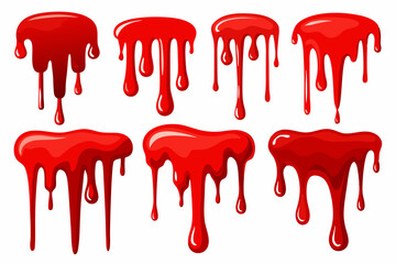 Set of Realistic Drips of Red Paint Isolated on White Background