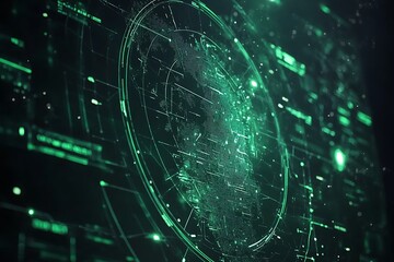 Abstract Green Digital World Map Glowing Network Technology Background