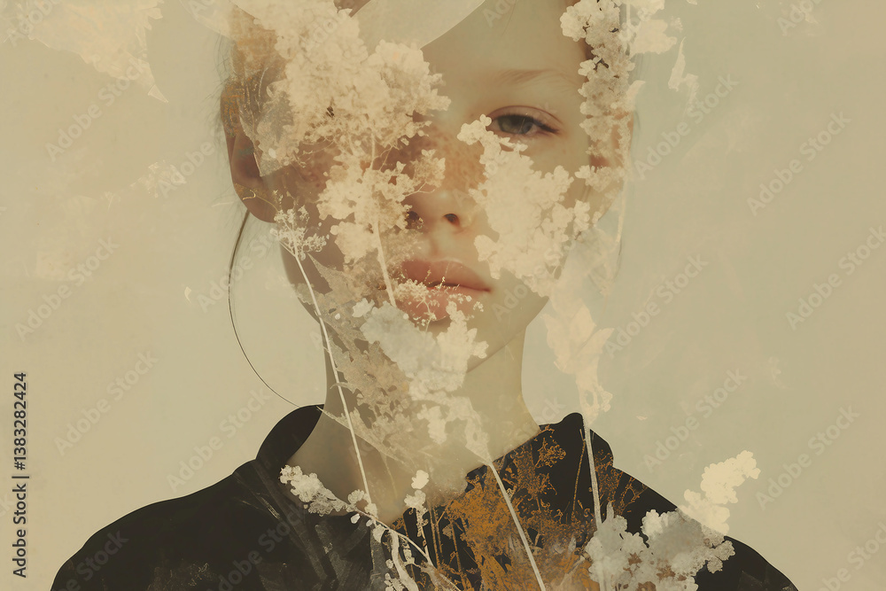 Aufkleber generative ai psychedelic art collage with abstract spring inspired floral elements and surreal comp
