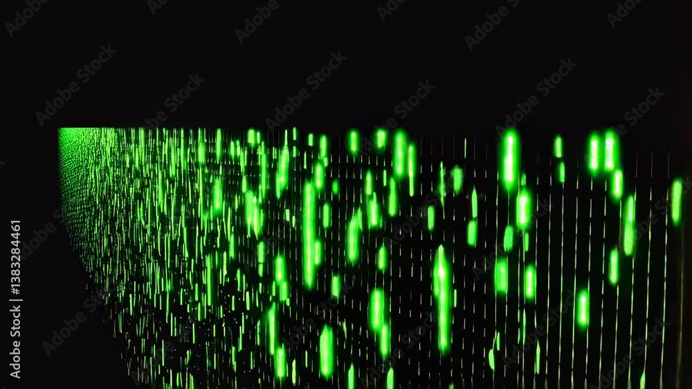 Poster dynamic green light matrix cascading in futuristic digital flow