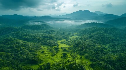 Lush green forest with clear sky conservation nature eco-friendly message