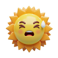 Fototapeta premium Cartoon sun character with anxious face and sweat drop illustration 
