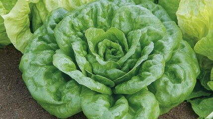 Obraz premium Fresh Butterhead Lettuce in Close-Up, Showcasing Nature's Vibrant Beauty and Delicate Texture