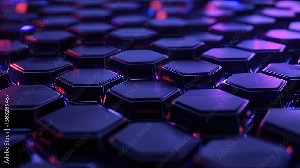 Poster abstract hexagonal pattern with neon lighting in dark environment