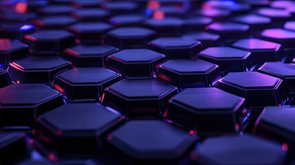 Obraz premium Abstract Hexagonal Pattern with Neon Lighting in Dark Environment