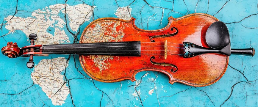 Violin with world map design