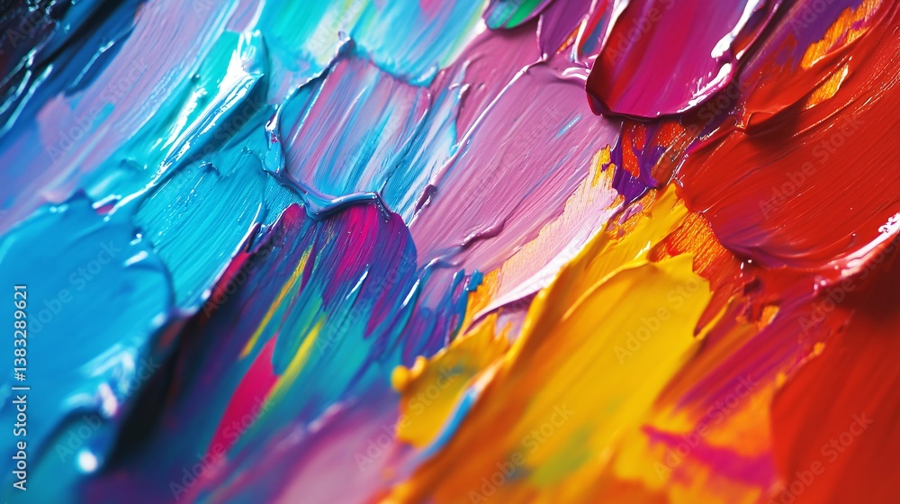 Poster thick colorful oil paint forming an abstract pattern and texture