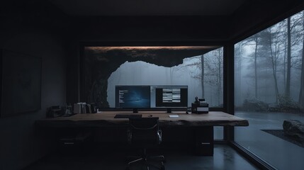 Modern workspace with a natural view