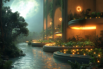 Orbital Hydroponics over Saturn – Futuristic Gardens with Glowing Vegetation