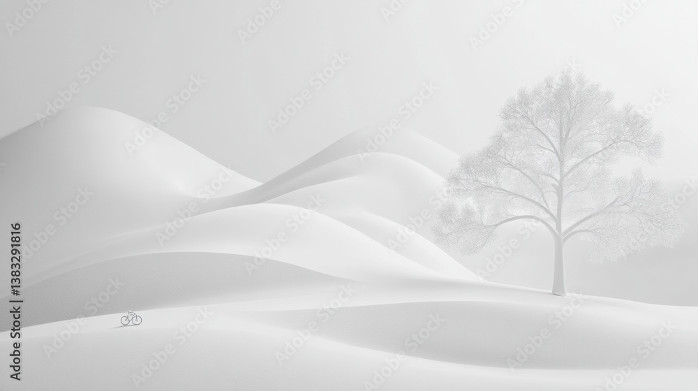 Poster serene minimalist snowy landscape featuring soft curves and delicate shadows in a tranquil setting d