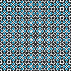 Geometric set of seamless blue and white patterns. Simple vector graphics. marocco arabic	