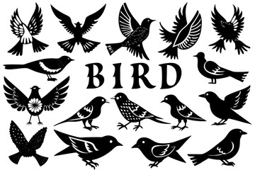 Obraz premium Set of Different Style Bird Silhouettes on White Background