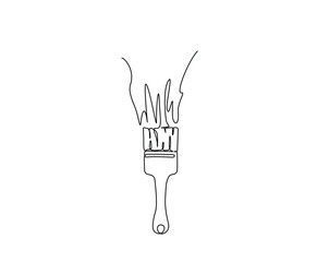 Paint brush outline drawing illustration. one continuous line drawing of painter brush.