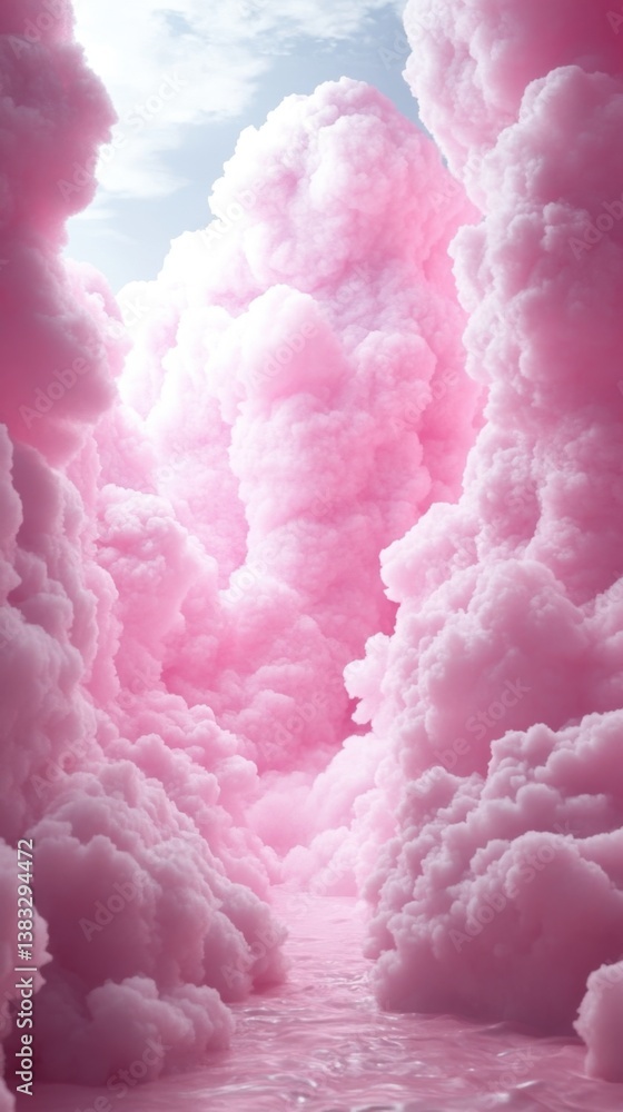 Poster dreamy ethereal landscape of pink clouds and water creating a surreal and whimsical atmosphere with 