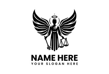 Obraz premium Majestic angel warrior wielding a flaming sword, divine law and justice emblem for legal and spiritual branding