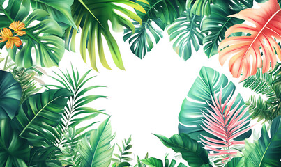 illustrations of various trees, leaves, grasses, and botanical elements on white background.