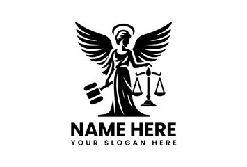 Obraz premium Detailed Angel with Sword Silhouette. Angel Law Motif