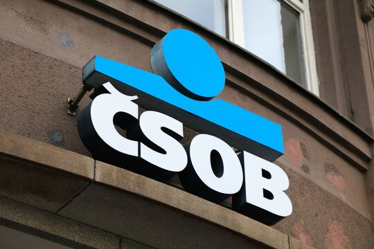 PRAGUE, CZECH REPUBLIC - MAY 1, 2024: CSOB Bank branch (Ceskoslovenska Obchodni Banka) in Prague, Czech Republic.